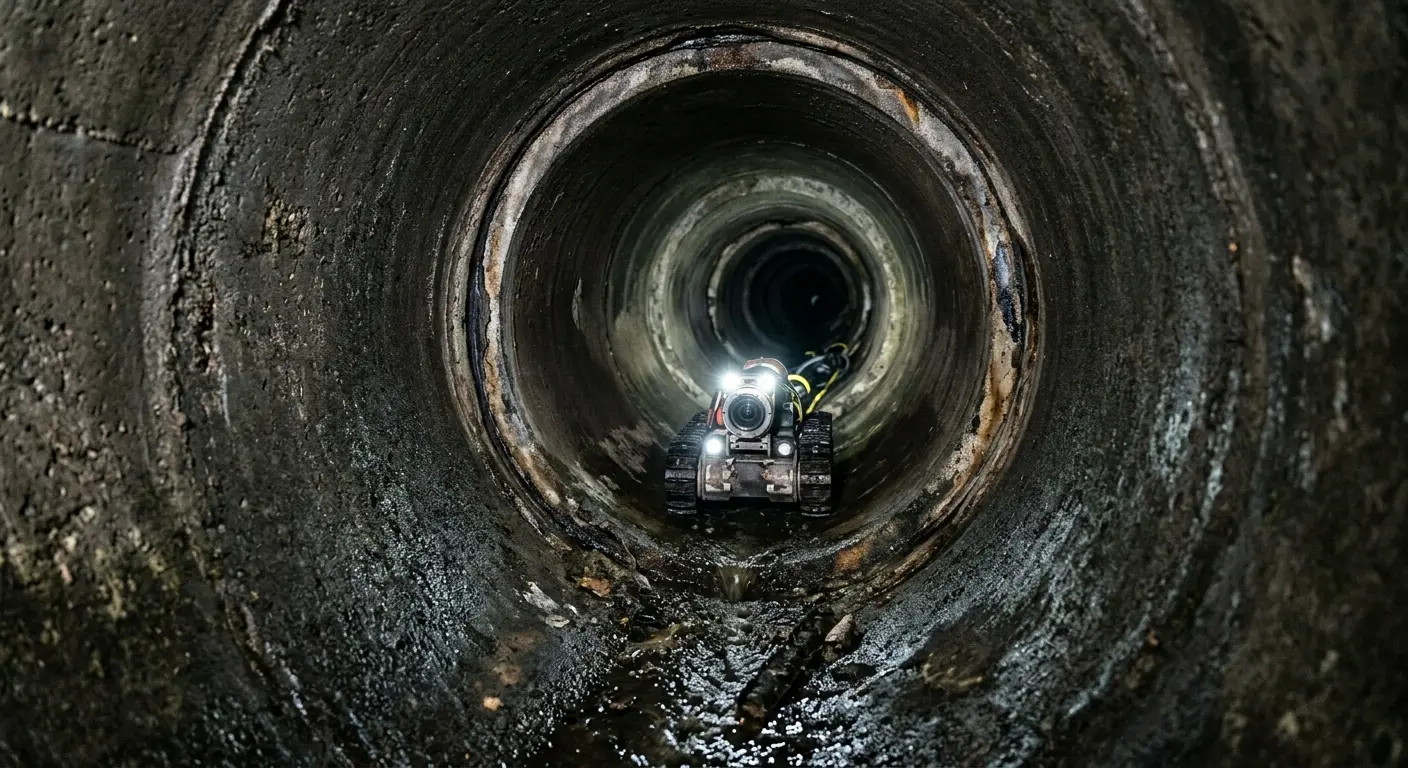 Robotic sewer camera inspecting pipe interior for Sewer Line Cleaning in Rochelle